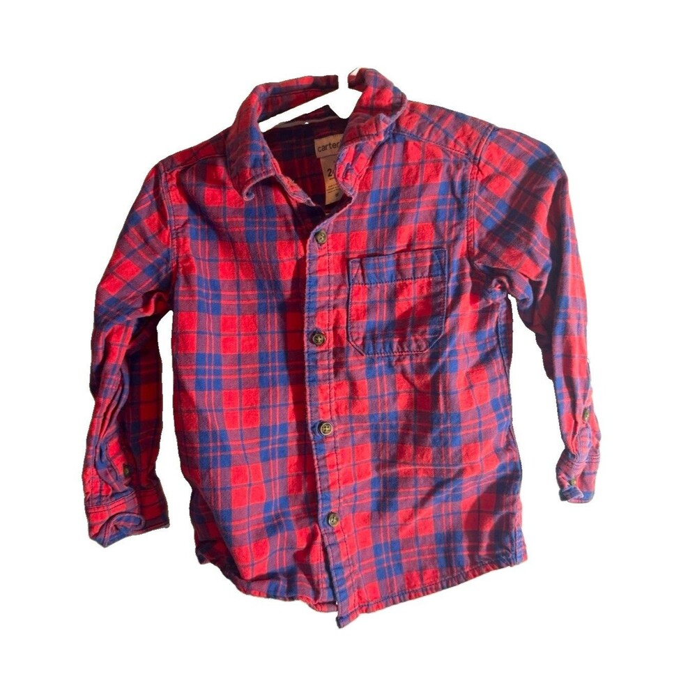 Carter's Boys 18-24M Red/Blue Plaid Cotton Long Sleeve Button-Up Pockets